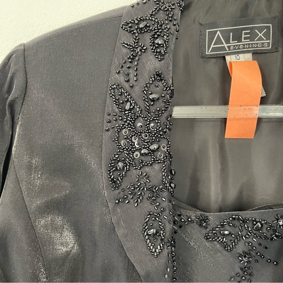 Alex Evening Black Beaded Tank Dress and Bested Trimmed Jacket Set Size 10 - Picture 2 of 12